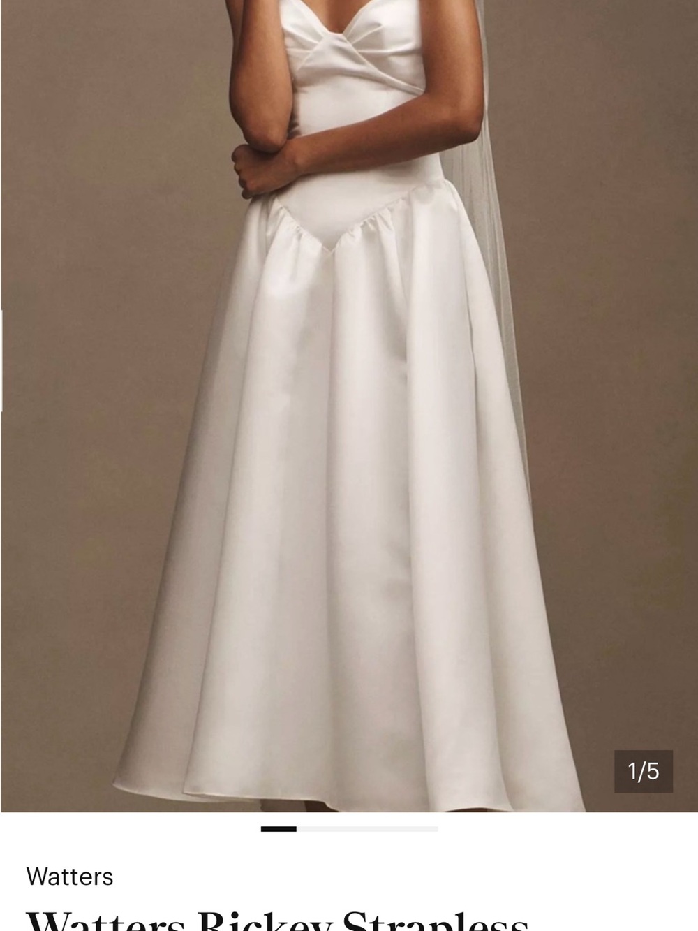 The Watters Rickey Strapless Basque-Waist A-Line Midi Dress with Scarf